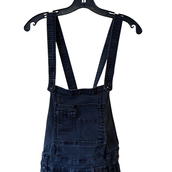 Free People Eclipse Black Bib Overalls Skinny Jean Denim Ankle Stretch - Picture 2 of 10